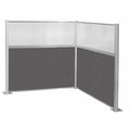 Versare Pre-Configured Hush Panel Cubicle (L Shape) 6' x 6' L-Build W/ Window Charcoal Gray Fabric 1861007